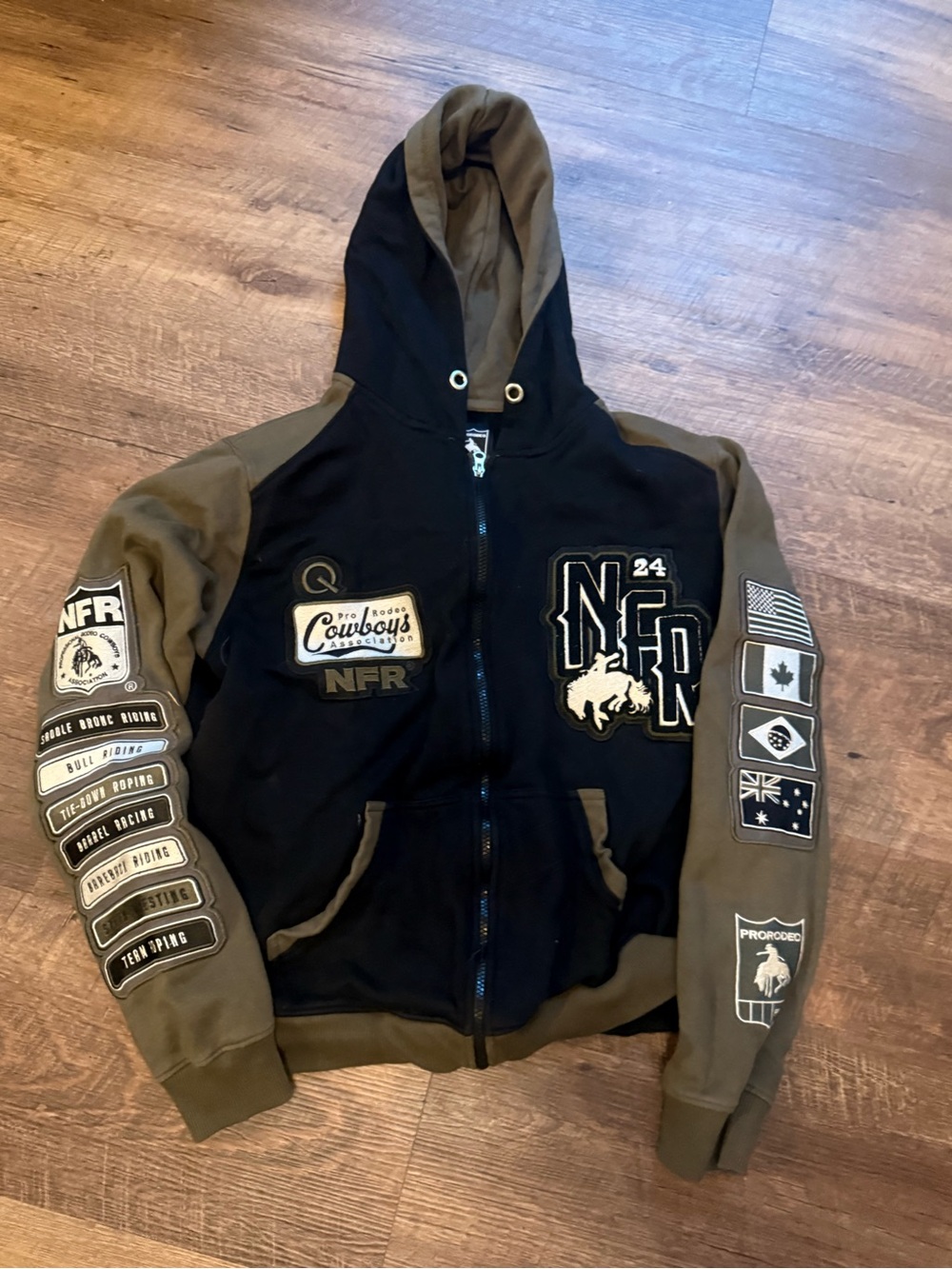 NFR Embroidered Two-Tone Hoodie Jacket - Black & Olive